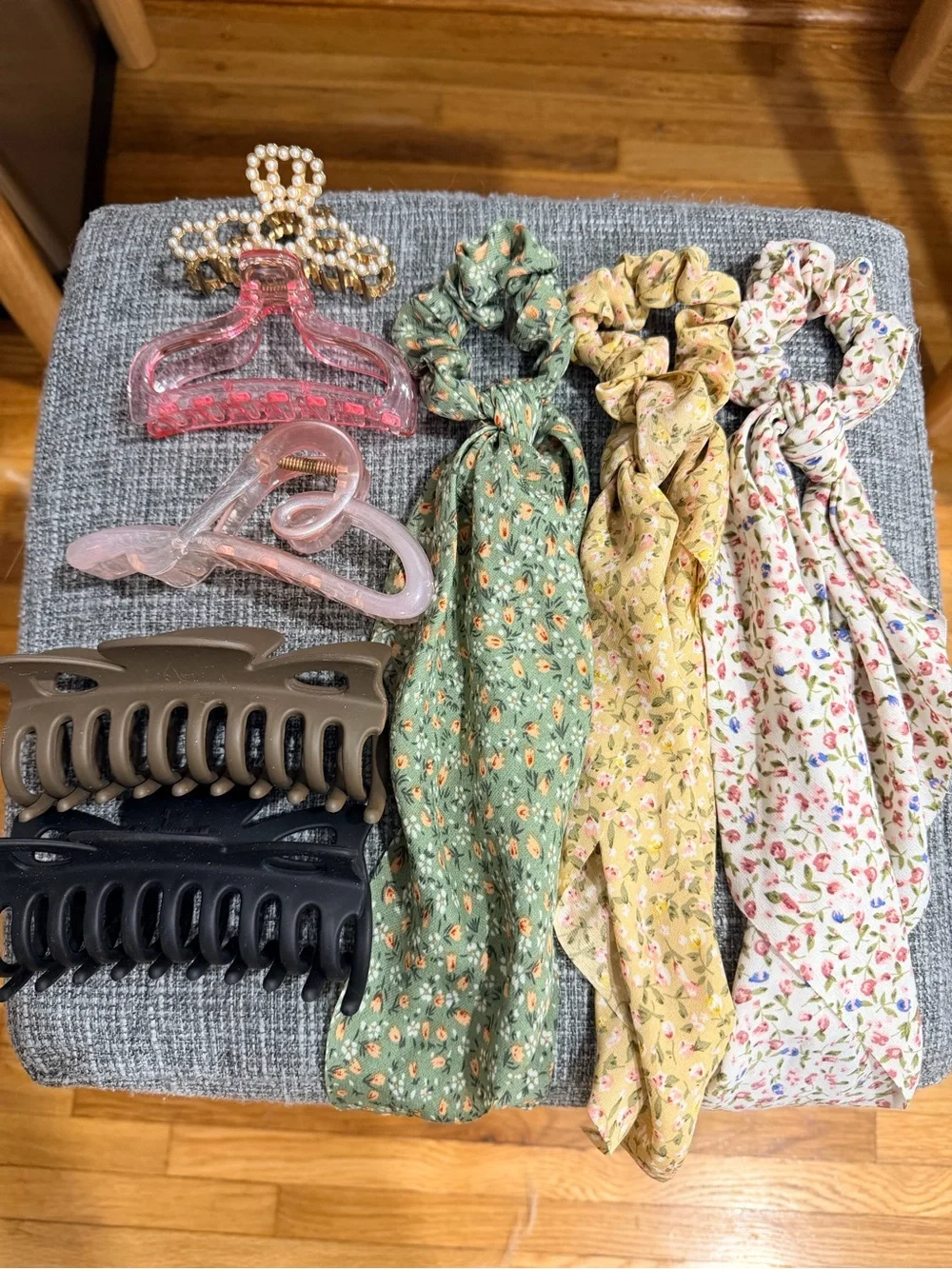 Assorted Hair Accessories Floral Hair Scarves and Clips - Set of 8